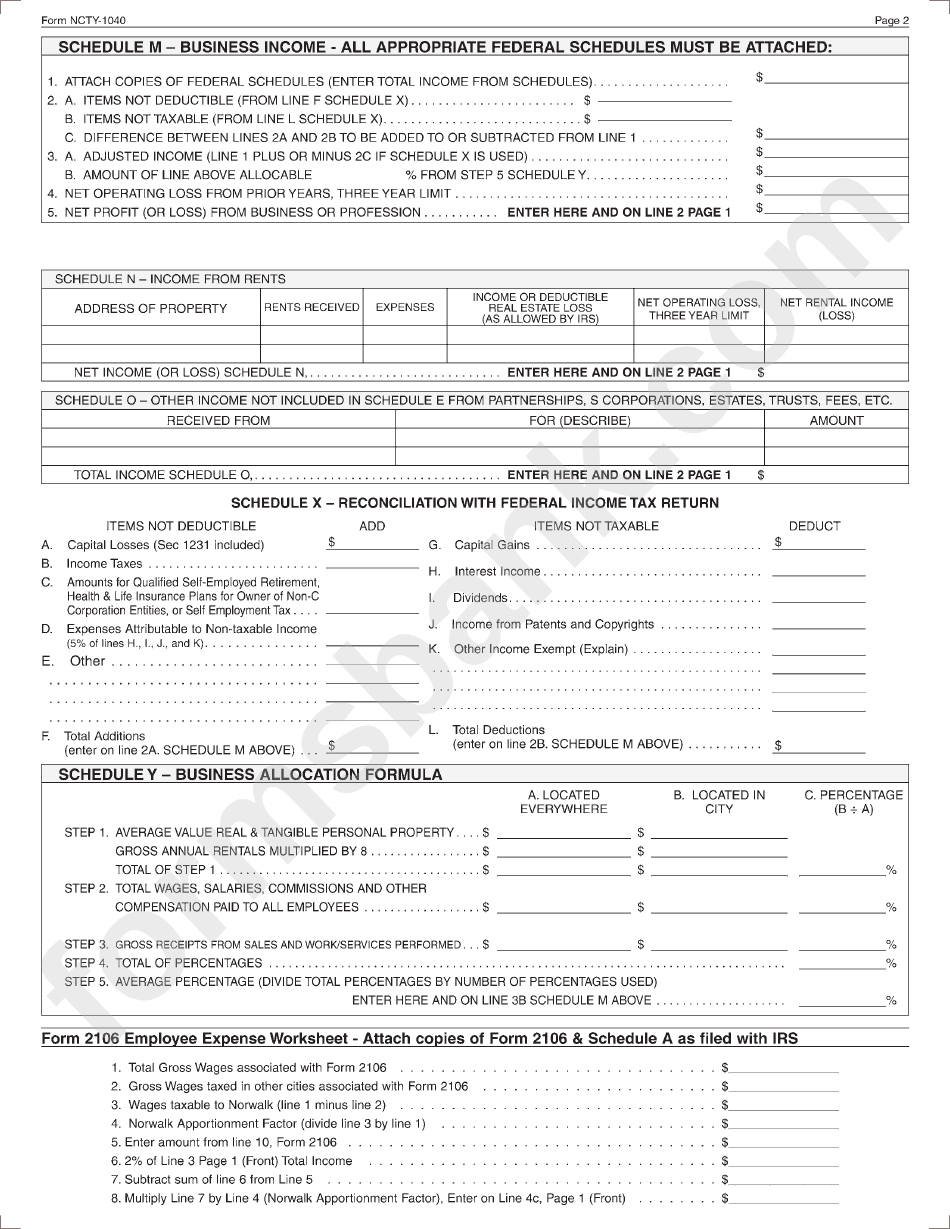 Form Ncty-1040 - City Of Norwalk Income Tax - 2012