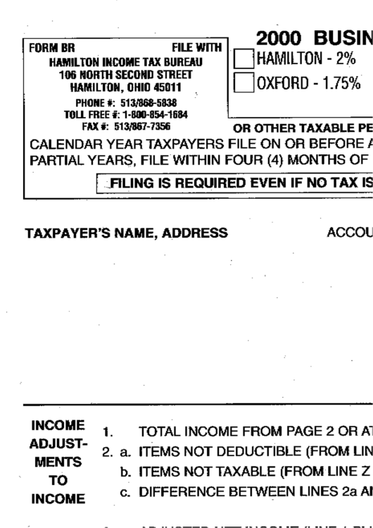 Form Br - Business Income Tax Return - 2000 Printable pdf