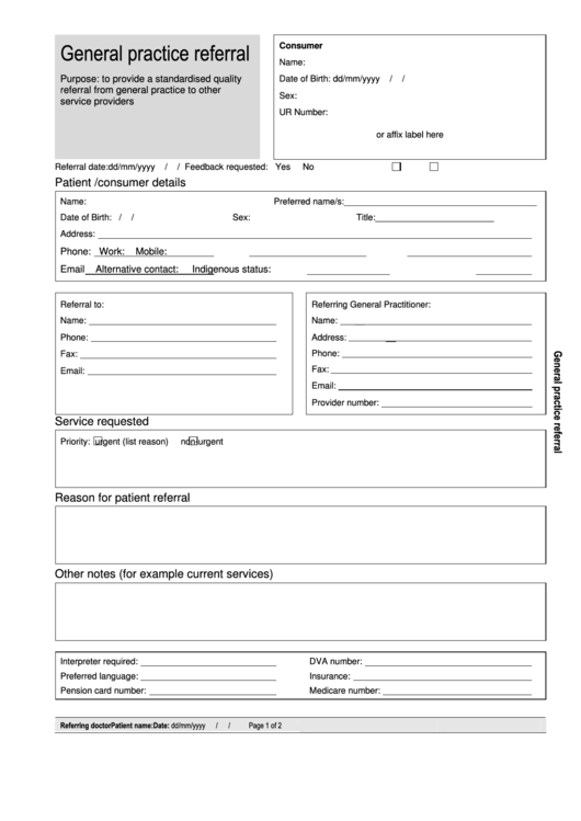 General Practice Referral Template Printable pdf