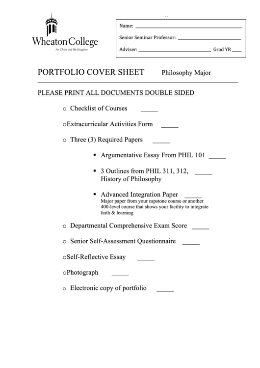 Portfolio Cover Sheet Printable pdf