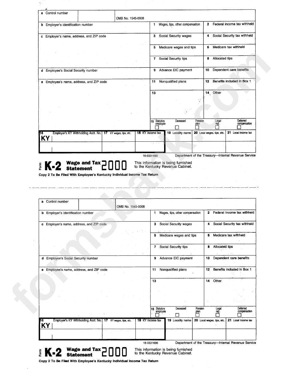 Form W-2 - Wage And Tax Statement
