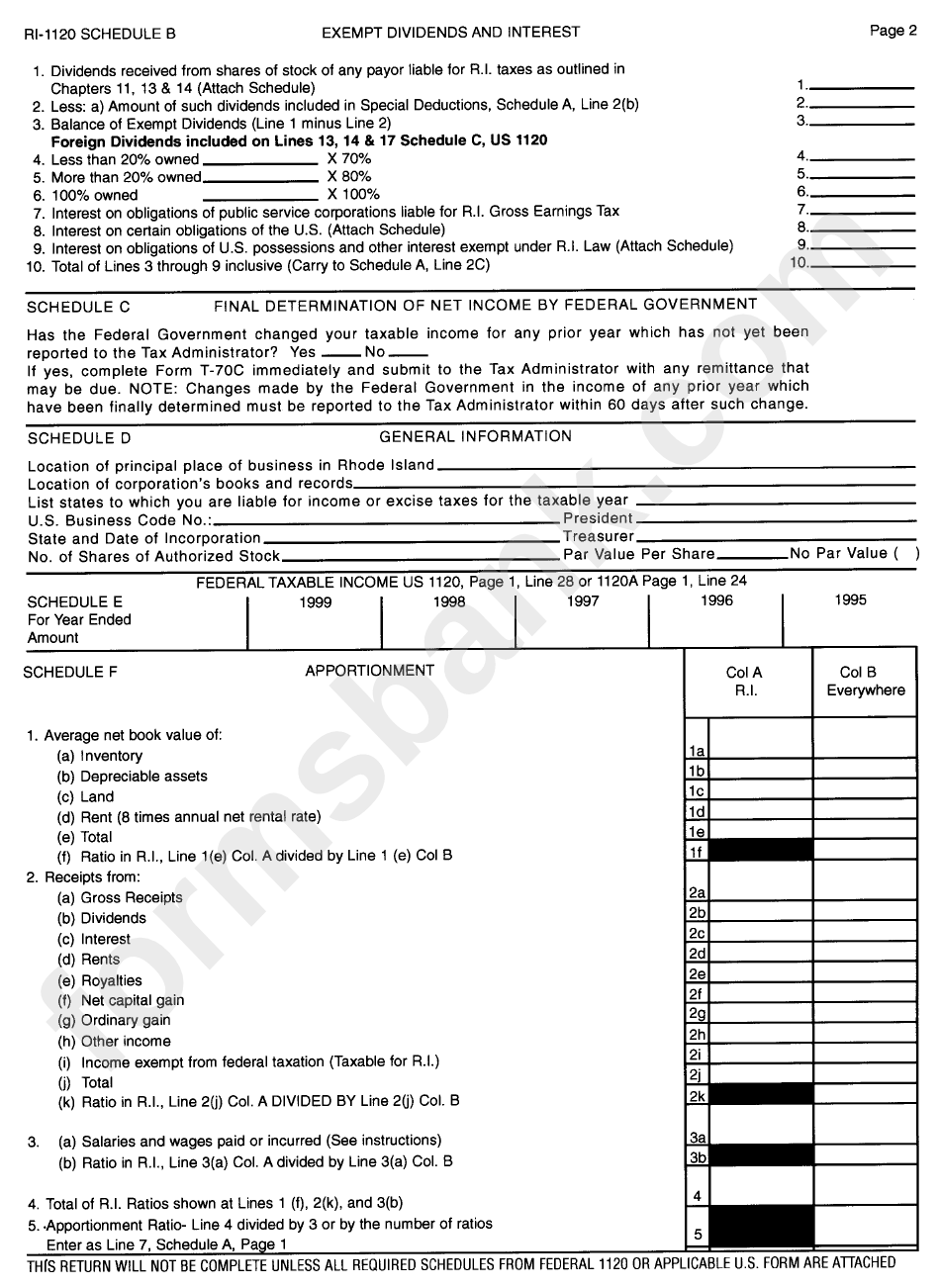 Form Ri-1120 - Rhode Island Business Corporation Tax Return