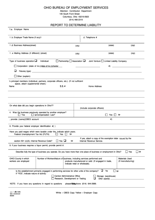 Form Uco-1 - Report To Determine Liability Printable pdf