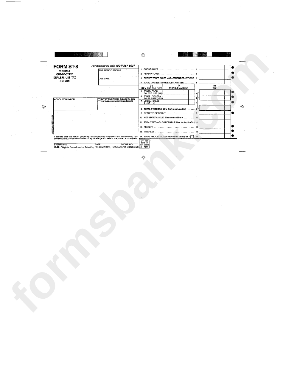 Form St-8 - Virginia Out-Of-State Dealers Use Tax Return