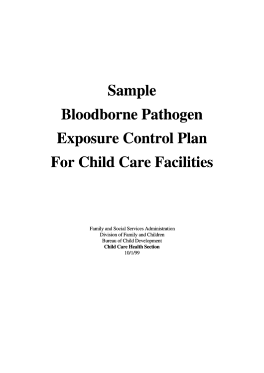 Sample Bloodborne Pathogen Exposure Control Plan For Child Care Facilities Printable pdf