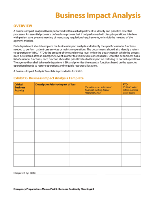 Fillable Business Impact Analysis Template Printable pdf