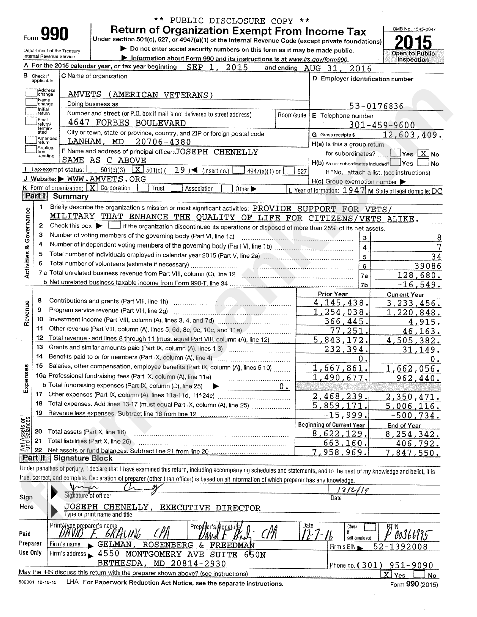 Form 990 - Return Of Organization Exempt From Income Tax - 2015