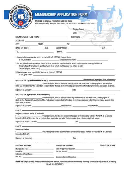 Membership Application Form Printable pdf