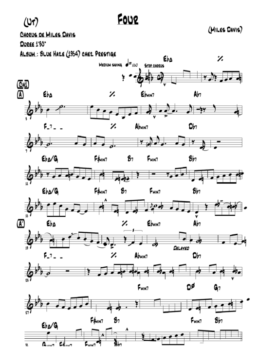 Miles Davis - Four Sheet Music Printable pdf