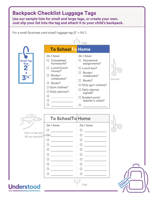 Backpack Checklist Luggage Tags Template Printable pdf