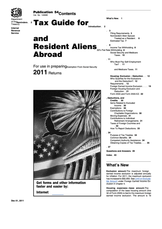 Publication 54 - Tax Guide For U.s. Citizens And Resident Aliens Abord - 2011 Printable pdf