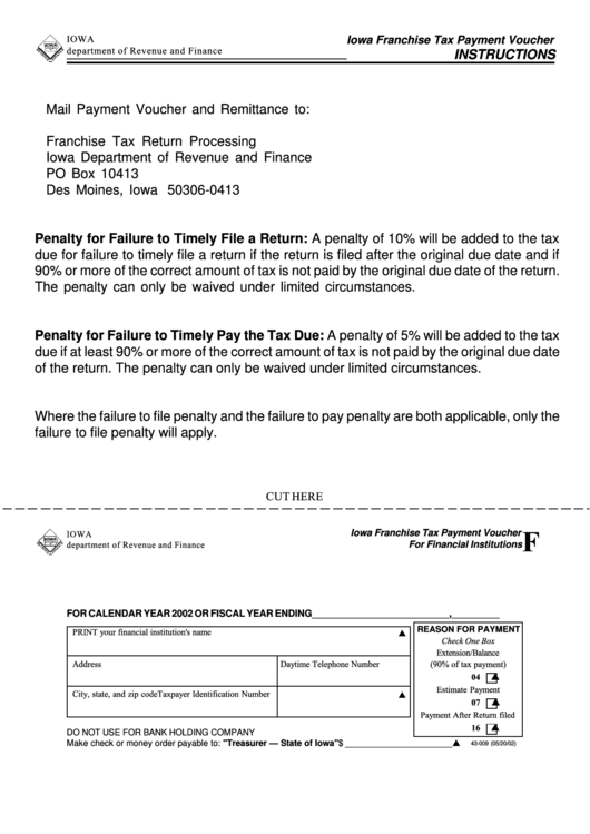 Form F - Iowa Franchise Tax Payment Voucher For Financial Institutions - 2002 Printable pdf