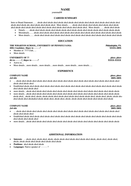Career Summary Template Printable pdf
