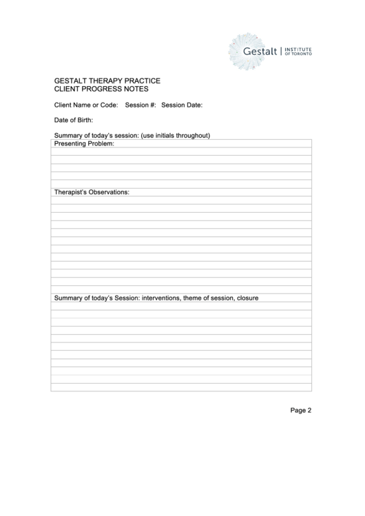 Gestalt Therapy Practice Client Progress Notes Template Printable pdf