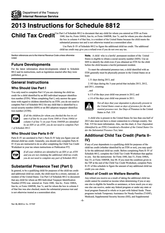 Instructions For Schedule 8812 - Child Tax Credit - 2013