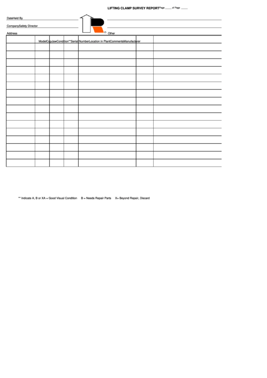 Lifting Clamp Survey Report Template Printable pdf