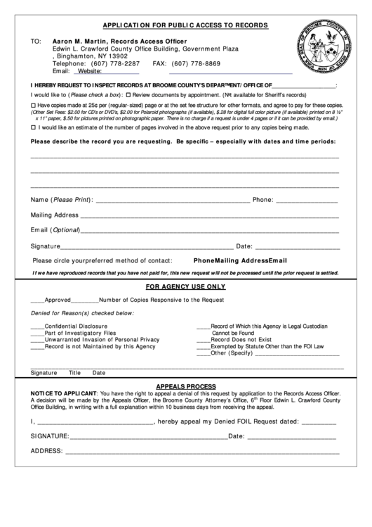 Application For Public Access To Records Template Printable pdf