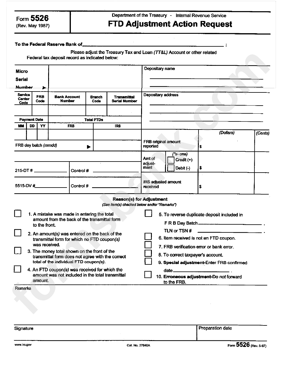 Form 5526 - Ftd Adjustment Action Request