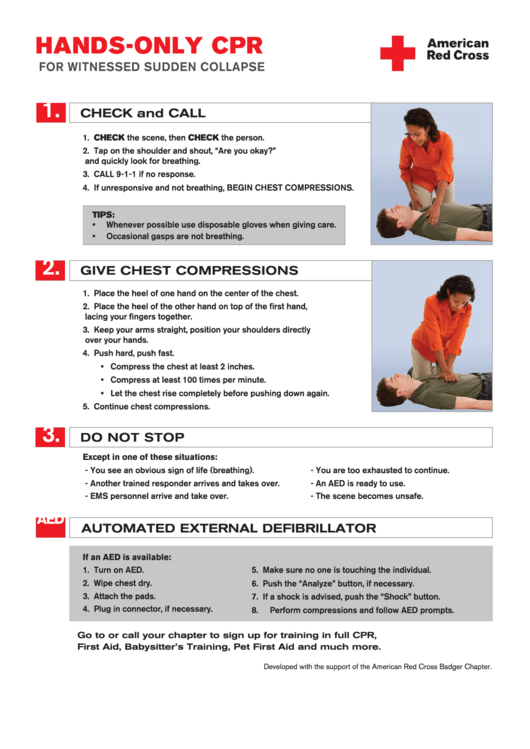 Hands-Only Cpr For Witnessed Sudden Collapse Cheat Sheet Printable pdf