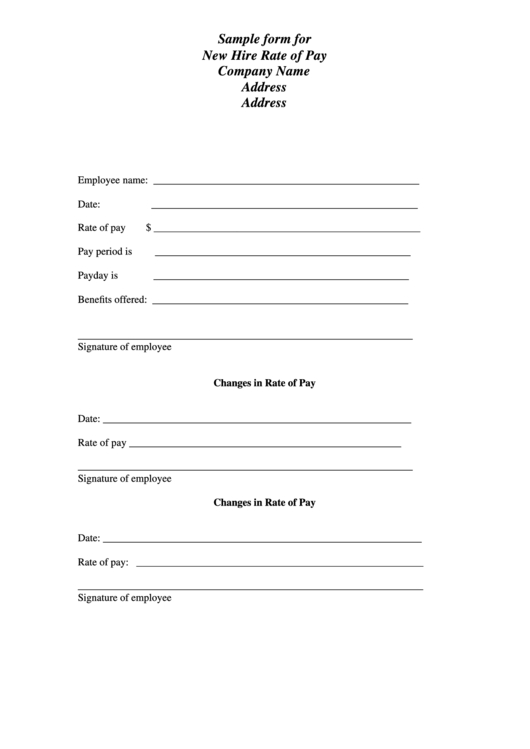 Sample Form For New Hire Rate Of Pay printable pdf download