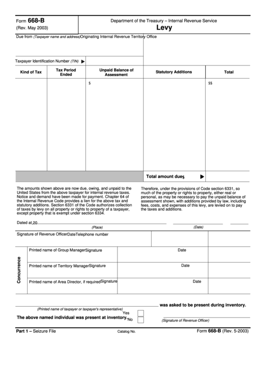 Fillable Form 668-B - Levy Printable pdf