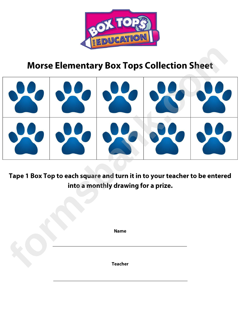 Morse Elementary Box Top Collection Sheet