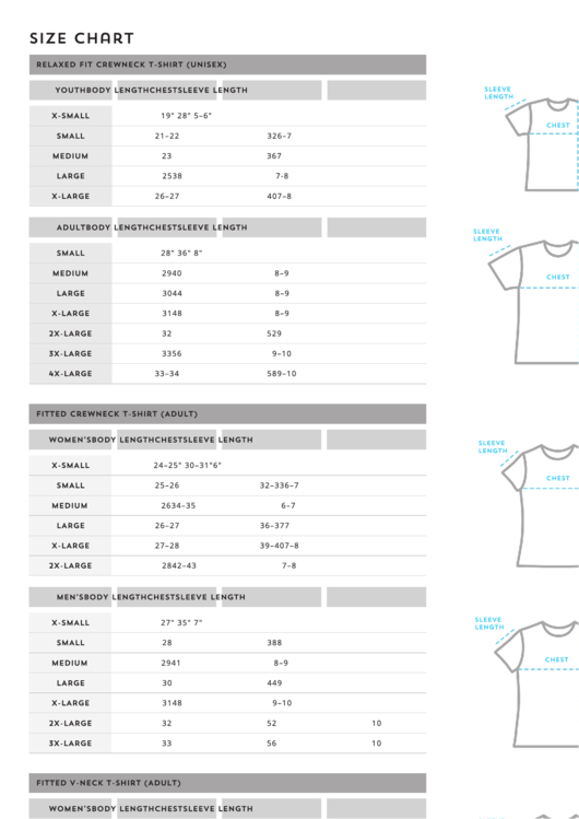 Relaxed Fit Crewneck T-Shirt (Unisex) Size Chart Printable pdf