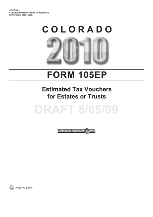 Colorado Form 105ep Draft - Colorado Estate/trust Estimated Tax Payment Voucher - 2010 Printable pdf