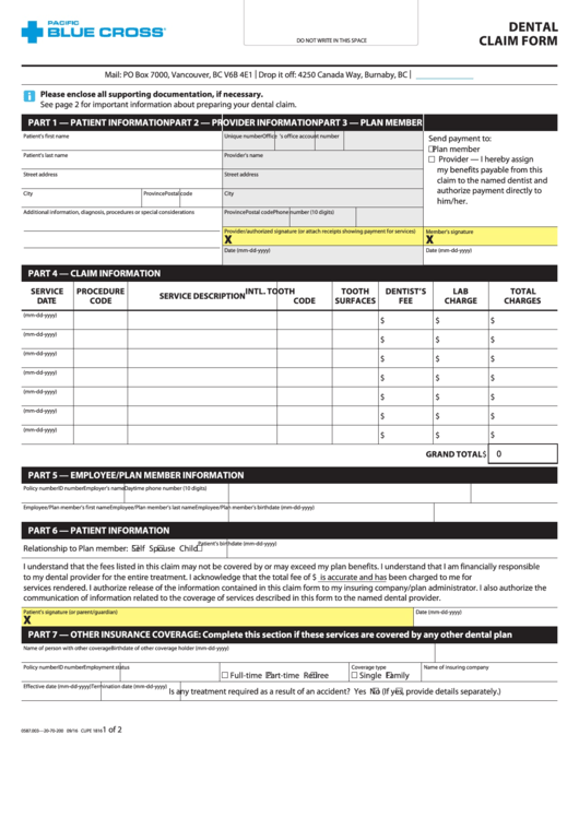 Fillable Dental Claim Form Printable pdf
