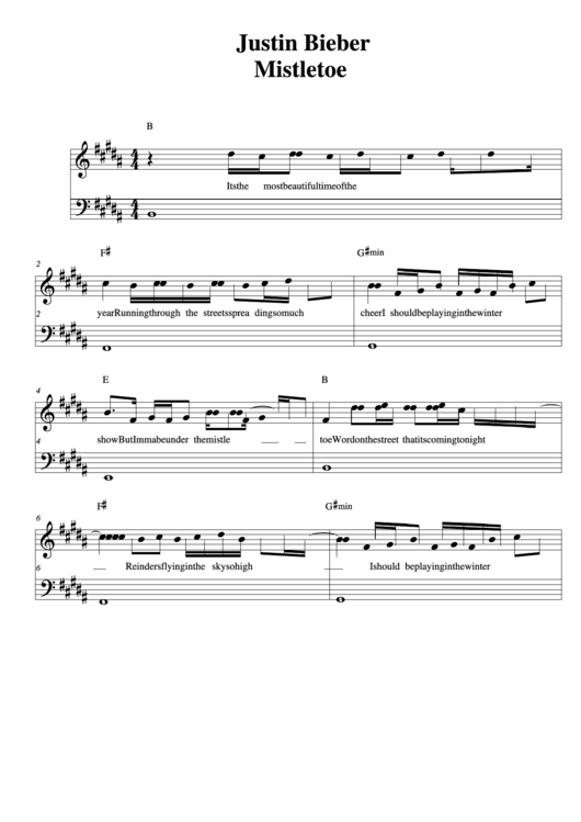 Justin Bieber - Mistletoe Sheet Music Printable pdf