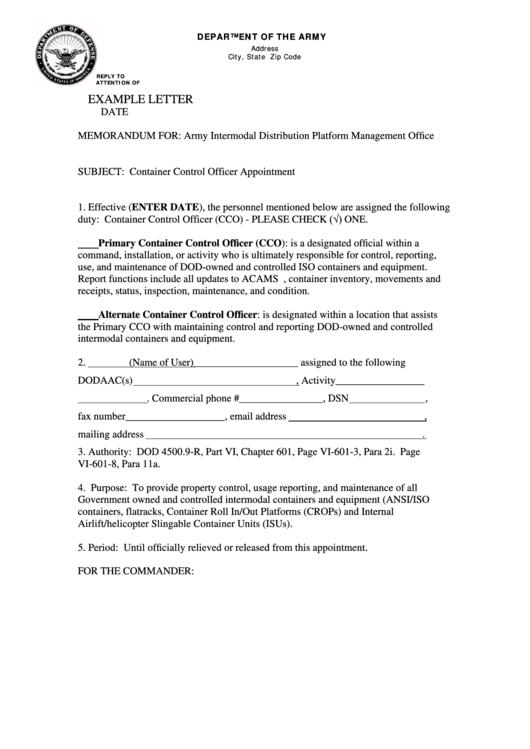 Army Memorandum Letter Template