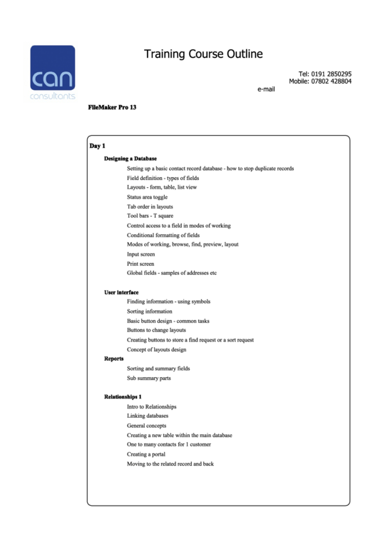 Training Course Outline Printable pdf