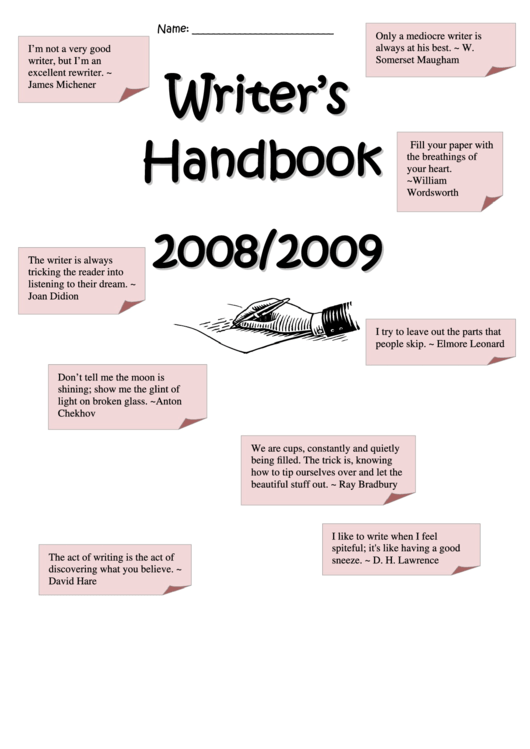 Writer's Handbook Worksheets And Charts - 8th-9th Grades, Hamburg Central School District