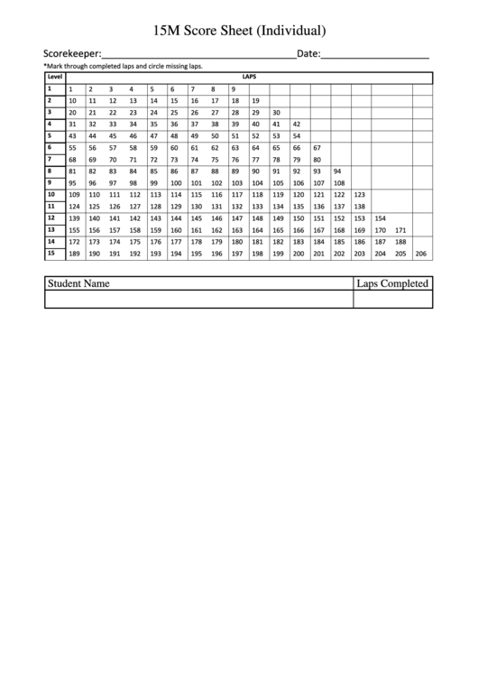 15m Score Sheet (Individual) Printable pdf