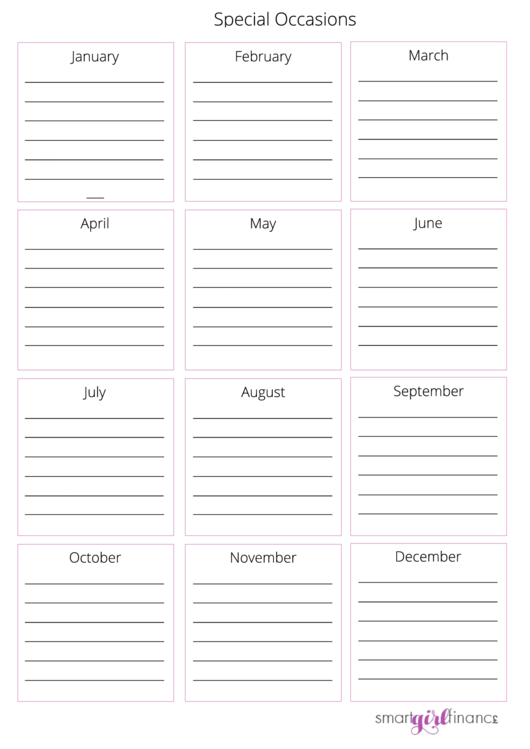 Special Occasions - Budget Worksheet Printable pdf