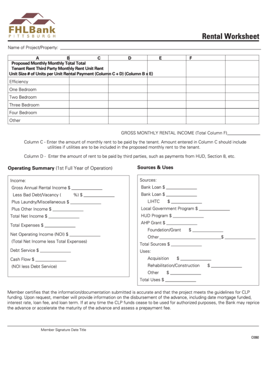 Fillable Rental Worksheet Printable pdf