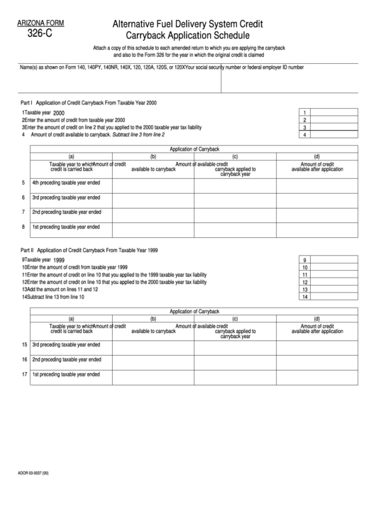 Form 326-C - Alternative Fuel Delivery System Credit - Carryback Application Schedule Printable pdf