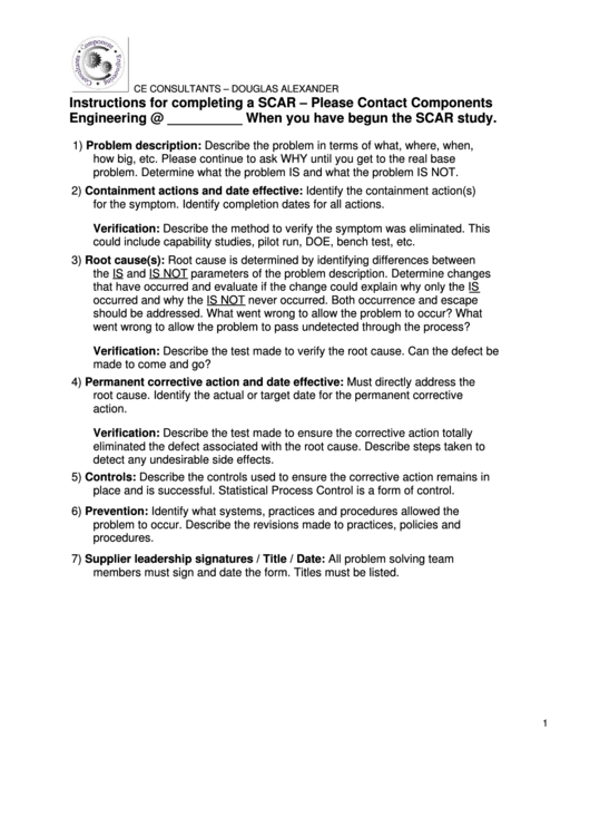 Supplier Corrective Action Request Printable pdf