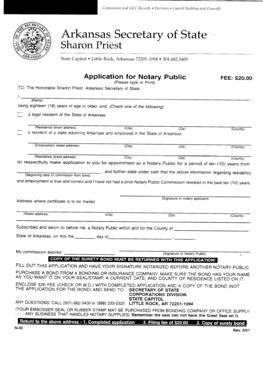 Fillable Form N-02 - Application For Notary Public Printable pdf