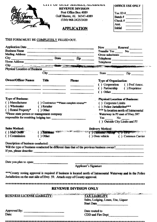 Application Form - Alabama Revenue Division Printable pdf