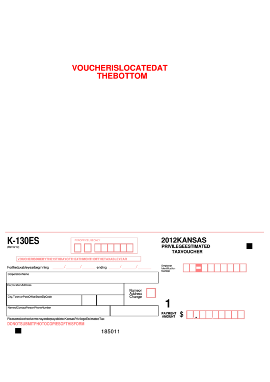 Form K-130es - Kansas Privilege Estimated Tax Voucher - 2012 Printable pdf