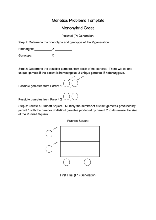 Genetics Problems Template Monohybrid Cross Printable Pdf Download