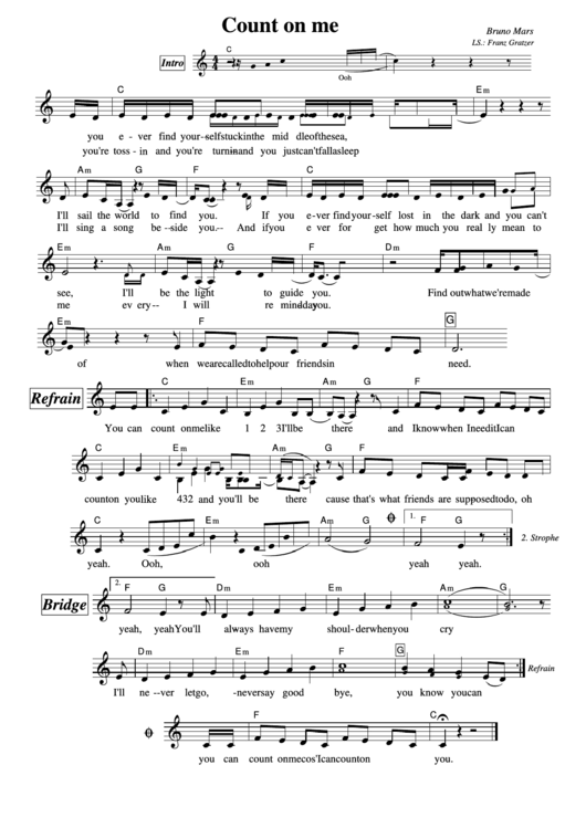 Bruno Mars - Count On Me Sheet Music Printable pdf