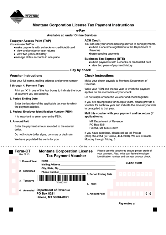 Fillable Form-Ct - Montana Corporation License Tax Payment Voucher - 2013 Printable pdf