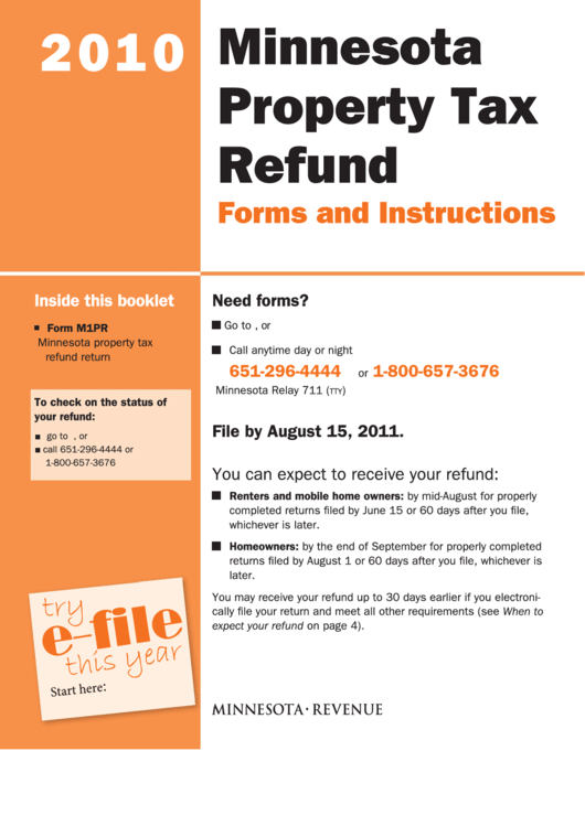 Minnesota Property Tax Refund Instructions - 2010 Printable pdf