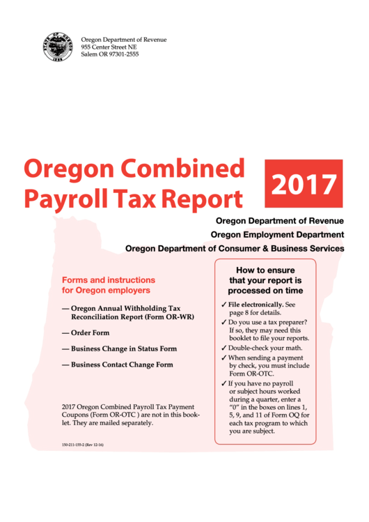 Oregon Combined Payroll Tax Report - 2017 Printable pdf