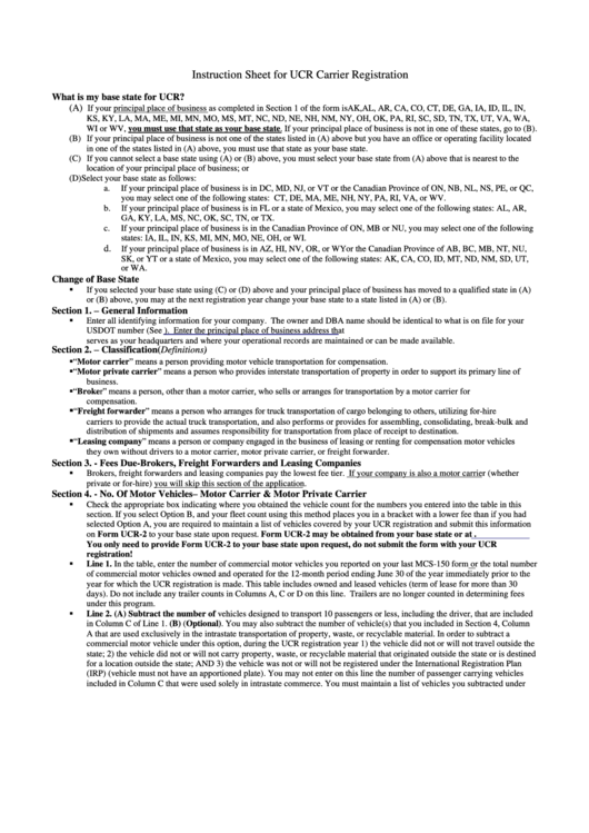 Instruction Sheet For Ucr Carrier Registration printable pdf download