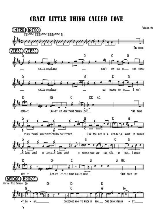Freddie Mercury - Crazy Little Thing Called Love Sheet Music Printable pdf