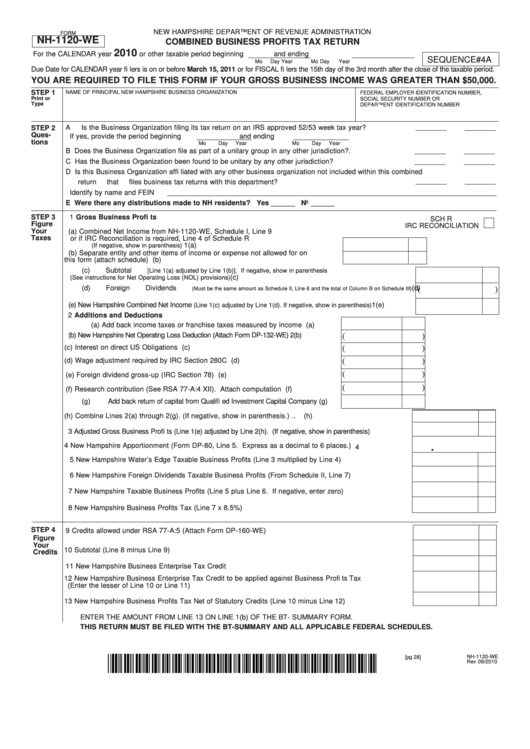 Fillable Form Nh-1120-We - Combined Business Profits Tax Return - New Hampshire Department Of Revenue Printable pdf