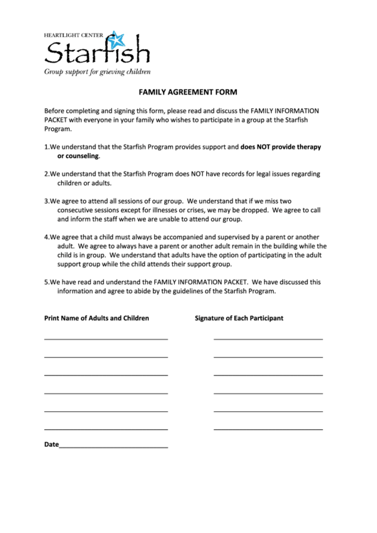 Family Agreement Form Printable pdf